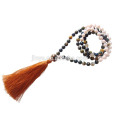 108 Hand Knotted Fresh Pearl Natural stone Wooden Beads Mala Tassel Necklace